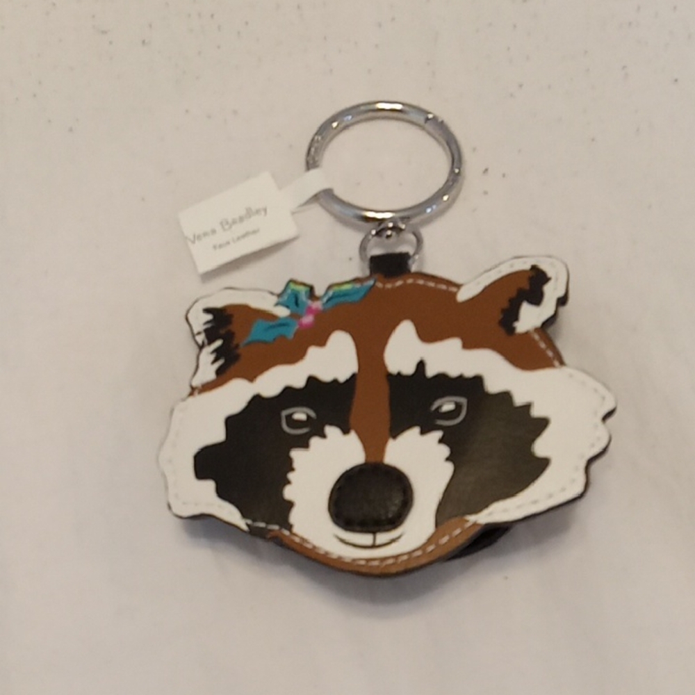 NWT Vera Bradley Raccoon Face Keychain - Brown, White, Black